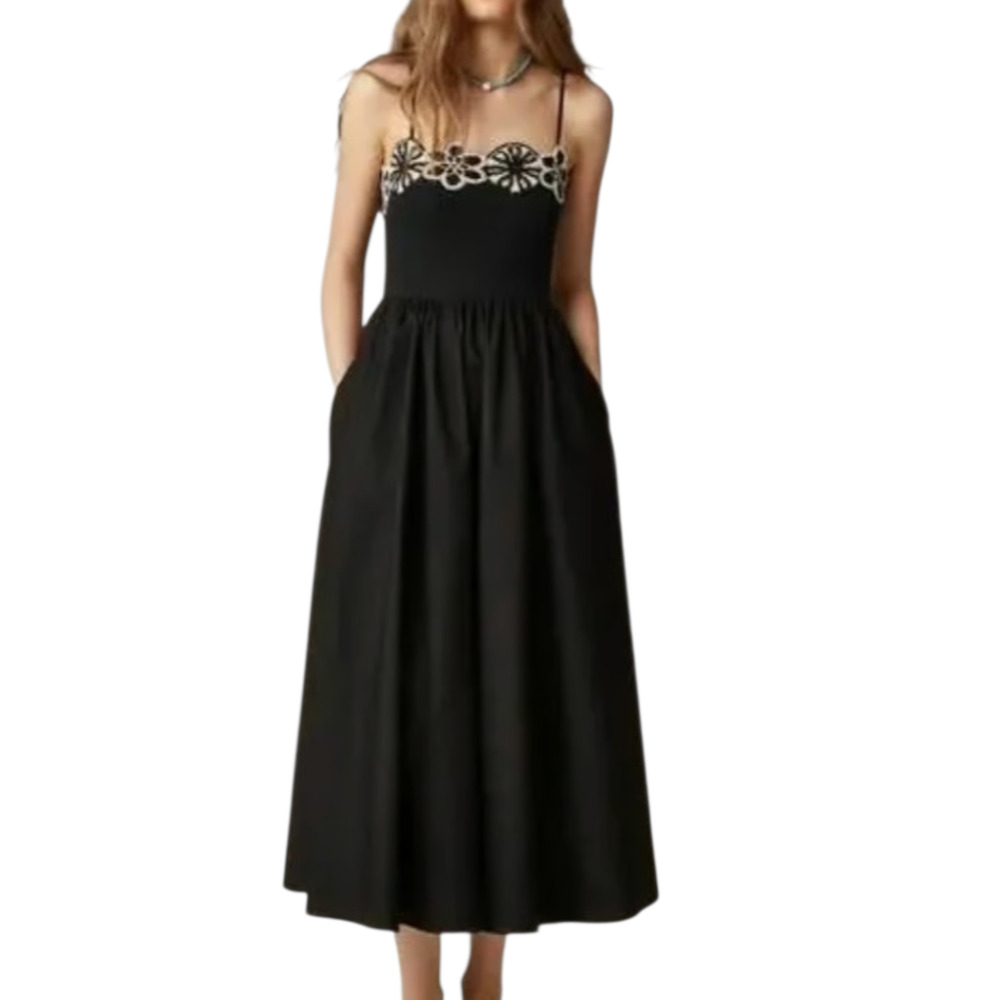 J Crew Crochet Trim Mixy Ribbed Knit Poplin Maxi Dress Cotton Blend NWT Large